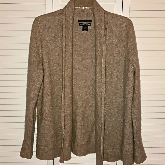 Tahari Sweaters - TAHARI PURE LUXE CASHMERE  SHAWL COLLAR  OPENFRONT CARDIGAN BEIGE/TOADT SZ XL